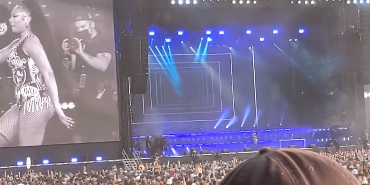 Megan Thee Stallion performing live on stage at a concert in Chicago in 2021
