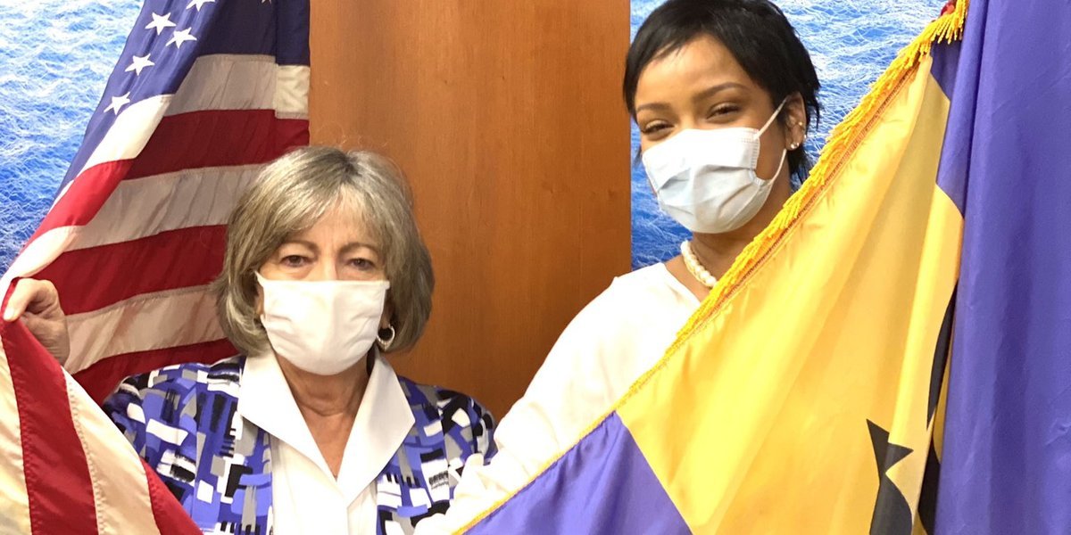Rihanna meeting the U.S. Ambassador in Barbados in 2021